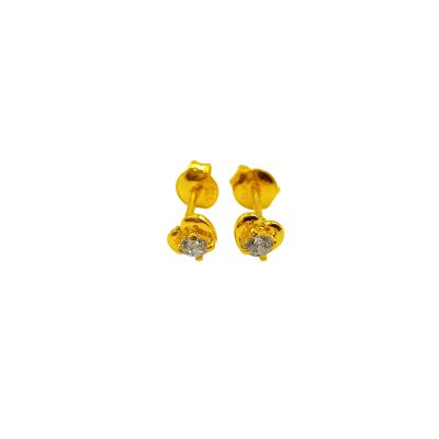 916 Gold Heart Zirconia Stud Earrings