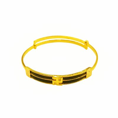 916 Gold 2 Layer Elephant Hair Swastika Baby Bangle ( Adjustable )