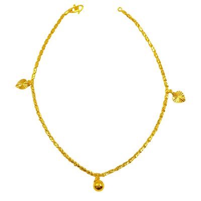 916 Gold Dangling Heart And Bell Casting Heart Anklet (2mm)