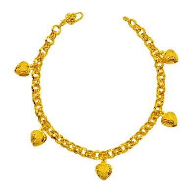 916 Gold Dangling 5 Heart Link Bracelet
